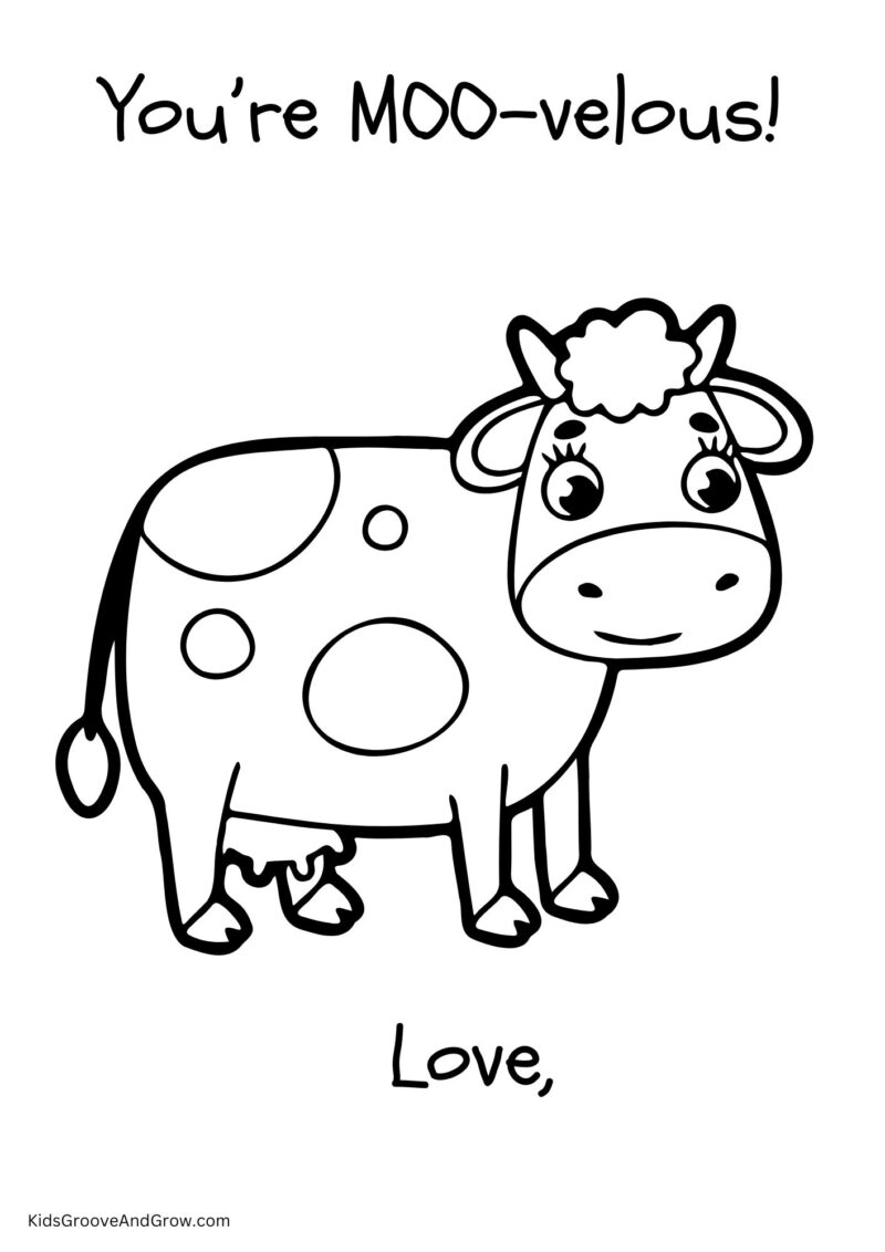 Valentine's Coloring Page Cow