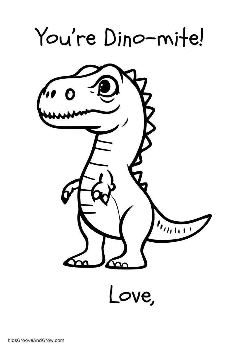 Valentine's Coloring Page-Dino