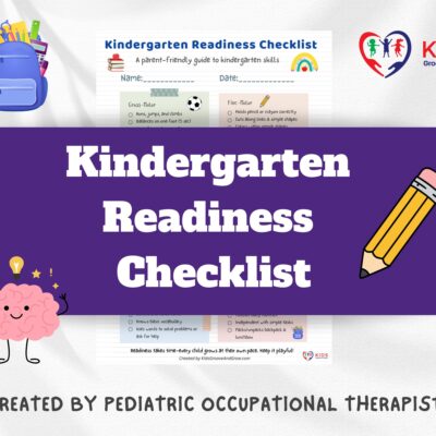 Kindergarten Readiness Checklist cover image with school graphics and text created by a pediatric occupational therapist