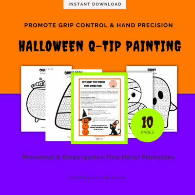 Halloween Q-tip painting worksheets for kids – printable fine motor dip and dab activity
